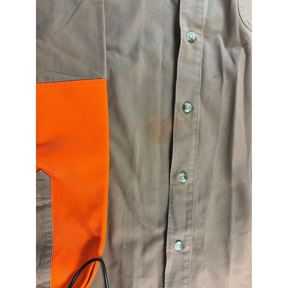 Columbia Hunting Shirt Mens XL Brown Blaze Orange Shooting Patch Long Sleeve Cot - Picture 6 of 9